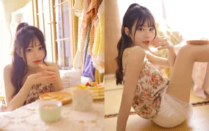 性感吊带碎花裙美女图片_11