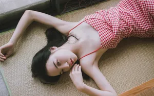 花格子美女吊带裙图片_7