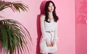 韩系粉色短裙美女图片壁纸_4