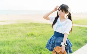 清纯双马尾学生妹写真图片壁纸