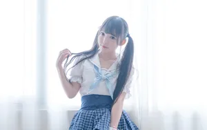 清纯双马尾学生妹写真图片壁纸_3