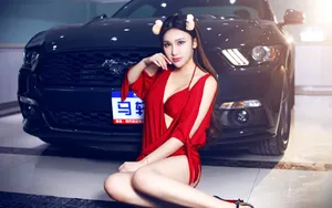 红衣车模女郎女孩桌面壁纸_4
