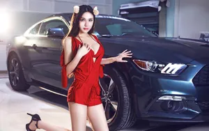 红衣车模女郎女孩桌面壁纸_6