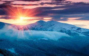雪山夕阳风景图片壁纸_7
