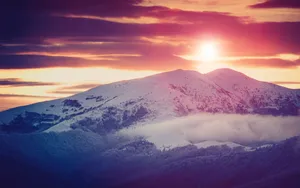 雪山夕阳风景图片壁纸_8