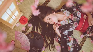 粉色和服美女图片壁纸_2