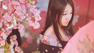粉色和服美女图片壁纸_3