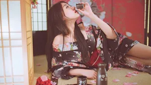 粉色和服美女图片壁纸_5