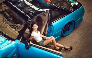 尼桑S14跑车美女模特壁纸_2