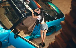尼桑S14跑车美女模特壁纸_6