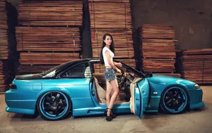 尼桑S14跑车美女模特壁纸_9