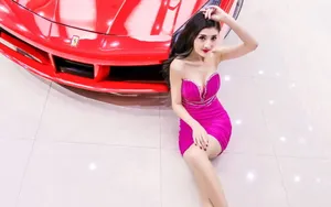 法拉利488美女车模壁纸_5