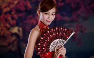 中国红旗袍美女图片_5