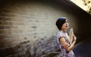 中国红旗袍美女图片_15