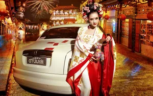 劳斯莱斯性感车模春节写真壁纸_3
