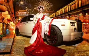 劳斯莱斯性感车模春节写真壁纸_10