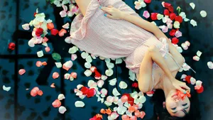 清新花瓣美女壁纸_4