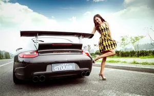 保时捷911美女车模壁纸_6