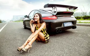 保时捷911美女车模壁纸_8