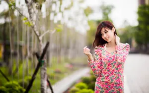清纯碎花连衣裙美女壁纸_5