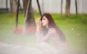 清纯碎花连衣裙美女壁纸_7