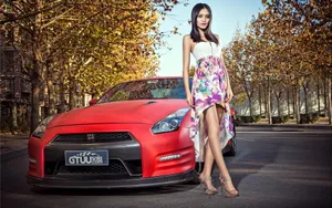 日产GT-R改装车美女车模壁纸_8