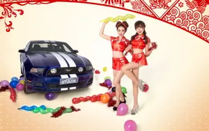 福特野马GT改装车美女壁纸