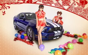 福特野马GT改装车美女壁纸_2