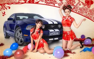 福特野马GT改装车美女壁纸_4