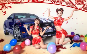福特野马GT改装车美女壁纸_5