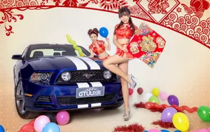 福特野马GT改装车美女壁纸_8
