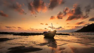 夕阳下的船舶码头风景图片_5