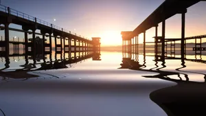 夕阳下的船舶码头风景图片_8