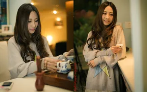 咖啡清纯美女写真壁纸_4