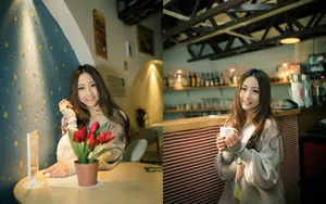 咖啡清纯美女写真壁纸_5