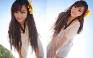 清纯少女海边写真桌面壁纸