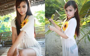 清纯少女海边写真桌面壁纸