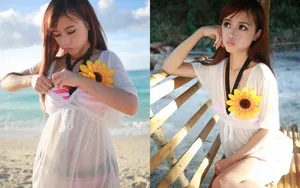 清纯少女海边写真桌面壁纸_3