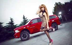 皮卡改装车美女模特壁纸_3
