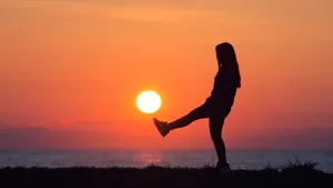 夕阳下的人物剪影素材图片_4