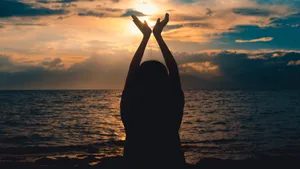 夕阳下的人物剪影素材图片_6