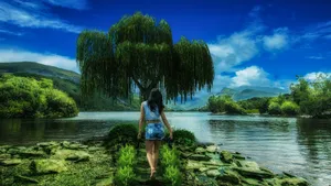 湖边美女人物图片_4