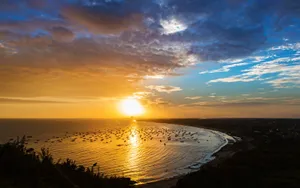 海湾夕阳风景图片壁纸_3