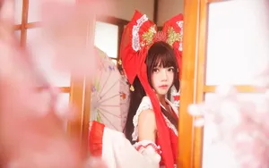 可爱甜美桜桃喵cos灵梦和服图片_3