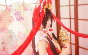 可爱甜美桜桃喵cos灵梦和服图片_4