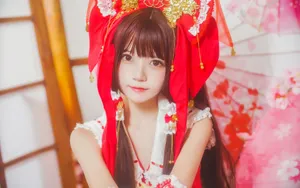 可爱甜美桜桃喵cos灵梦和服图片_7