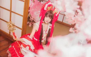 可爱甜美桜桃喵cos灵梦和服图片_8