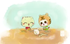 童年游戏可爱卡通猫壁纸_21