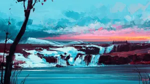 晚霞艺术风景插画_3