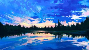 晚霞艺术风景插画_5